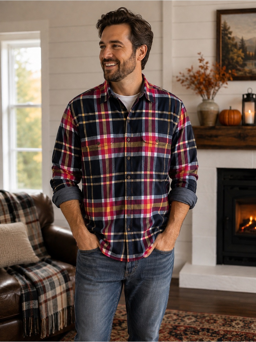 Lands’ End 100% Cotton Plaid Button-Up Shirt — XL